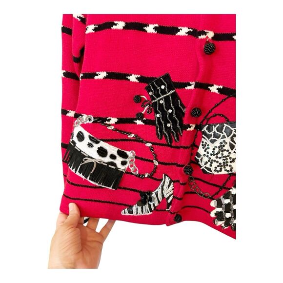 Janes Closet VTG Red Ramie Cardigan Shoes Handbags Gloves Zebra Print Sz M - Picture 2 of 7